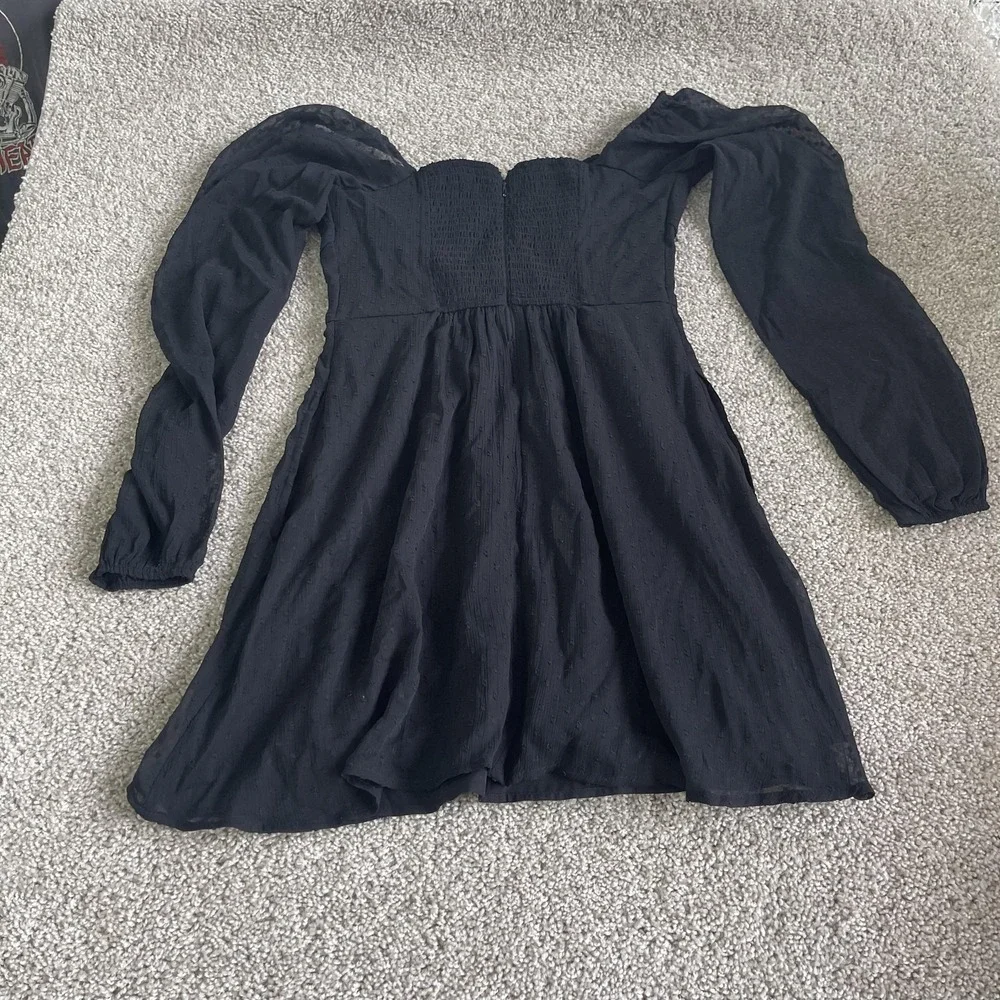 Hollister Dress Womens S Black Long Sleeve Square Neck Smocked Ruffle Mini